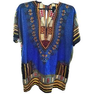 True Rock Blue Multicolor African Dashiki Top Free Size